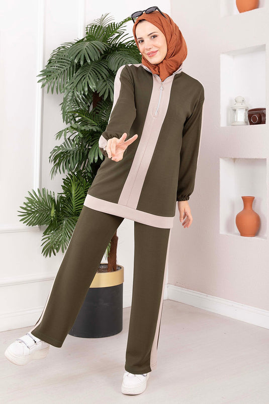 Completo Sportivo Due Pezzi Con Mezza Zip Khaki