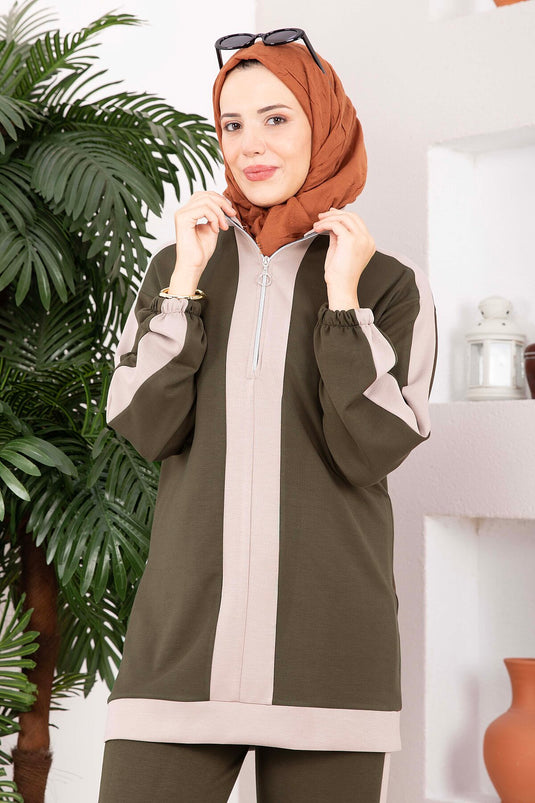 Completo Sportivo Due Pezzi Con Mezza Zip Khaki