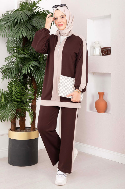 Completo Sportivo Due Pezzi Con Mezza Zip Caffè