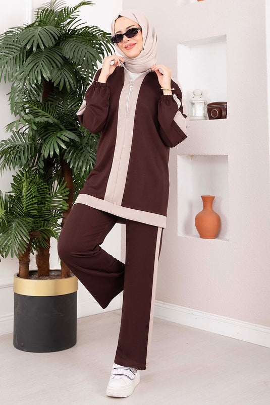 Completo Sportivo Due Pezzi Con Mezza Zip Caffè