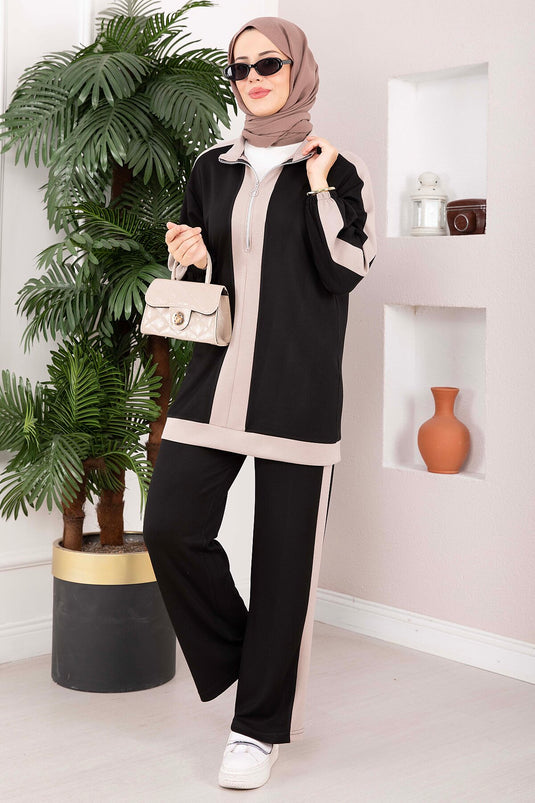Conjunto Deportivo De Dos Piezas Con Cremallera Y Media Negro