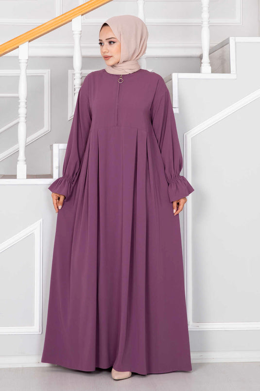 Half-Zip Hijab Dress, Plum