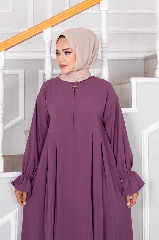 Half-Zip Hijab Dress, Plum