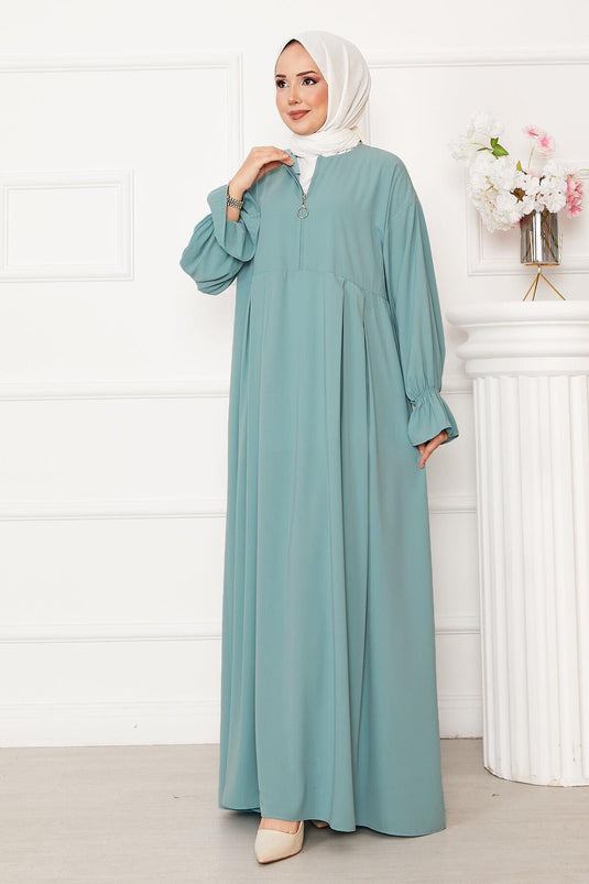 Robe Tesettür à Demi-Fermeture Éclair Menthe