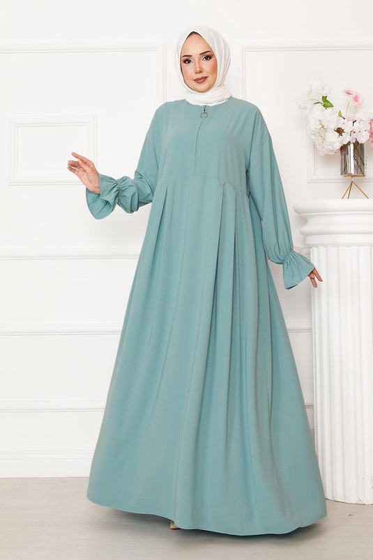 Vestido modesto con media cremallera color menta