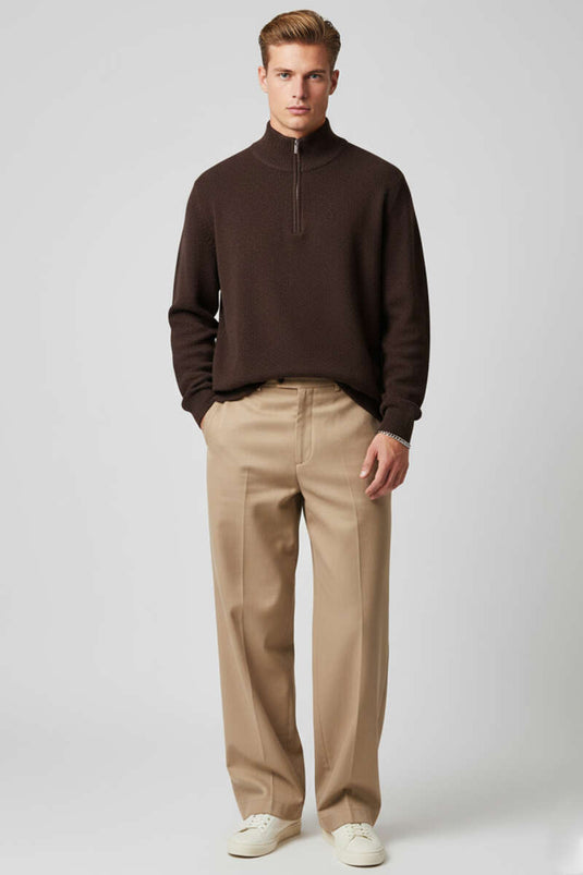 Men's Half-Zip Knitted Sweater, Brown