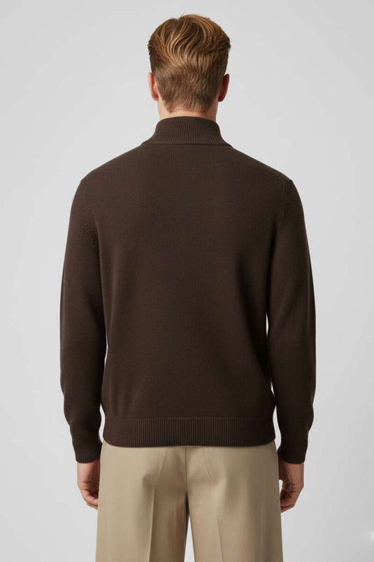 Men's Half-Zip Knitted Sweater, Brown