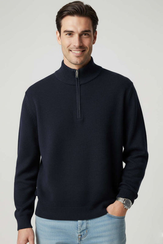 Yarım Fermuarlı Triko Erkek Kazak Lacivert