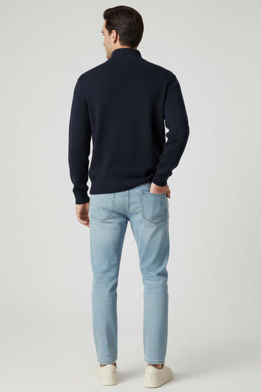 Yarım Fermuarlı Triko Erkek Kazak Lacivert