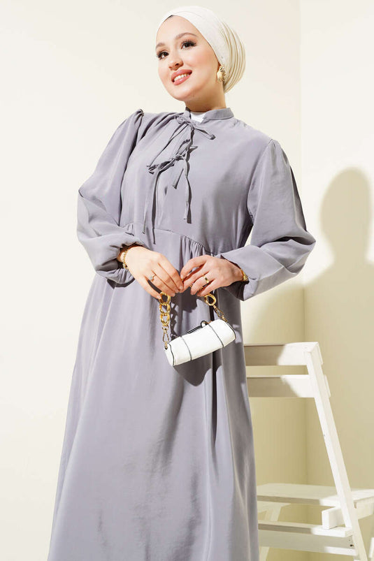 Robe en Tencel à lacets demi-corde grise