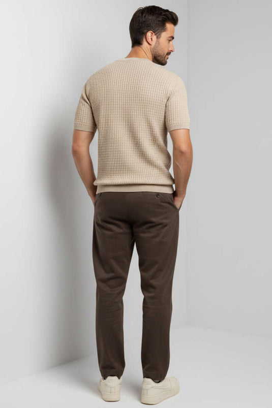 T-shirt tricoté pour homme à demi-patte beige