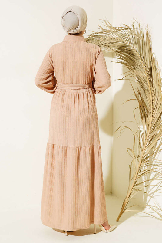 Half Stone Buttoned Dress Beige