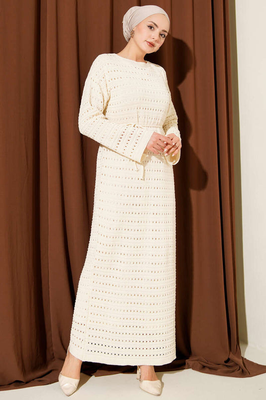 فستان تريكو بحزام من الخيط المفتوح من ياتاي، لون حجر