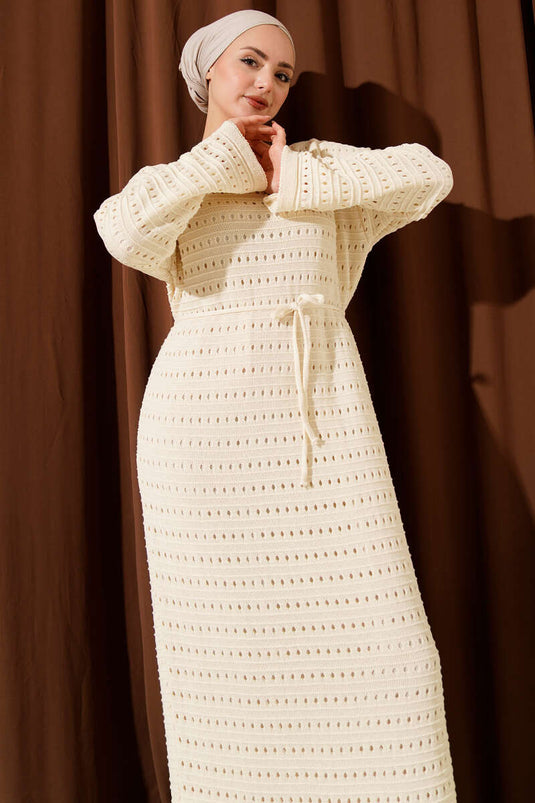 فستان تريكو بحزام من الخيط المفتوح من ياتاي، لون حجر