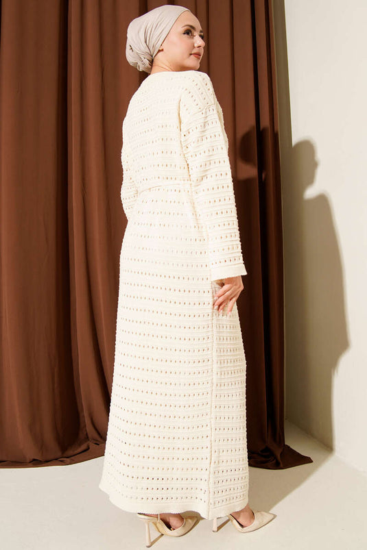 فستان تريكو بحزام من الخيط المفتوح من ياتاي، لون حجر