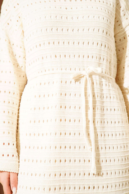 فستان تريكو بحزام من الخيط المفتوح من ياتاي، لون حجر