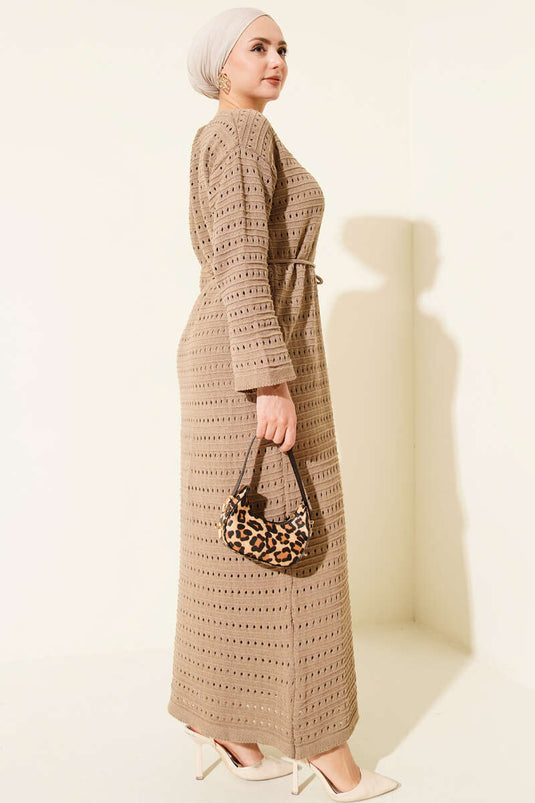 فستان تريكو بحزام من الخيط المفتوح من ياتاي بلون فيزون