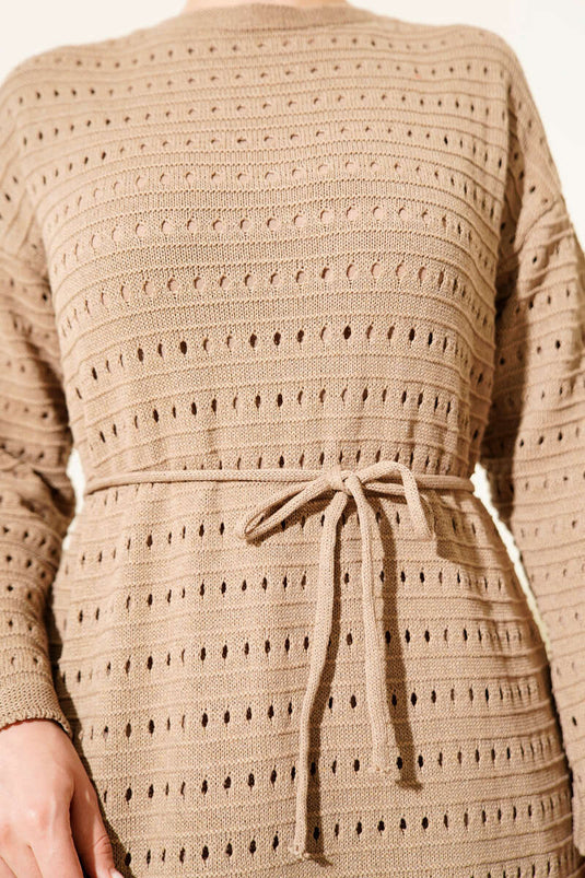 فستان تريكو بحزام من الخيط المفتوح من ياتاي بلون فيزون