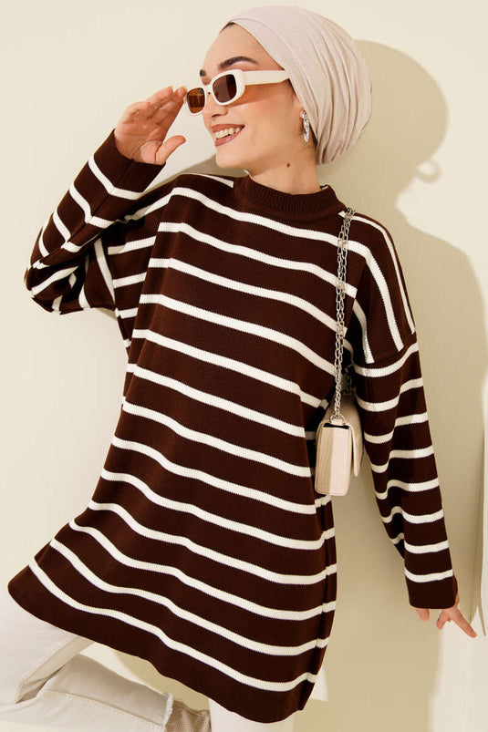 Tunique basique en tricot avec détail de ligne horizontale marron