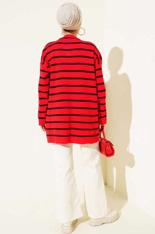 تونيك صوفي أساسي بتفصيل خطوط أفقية أحمر