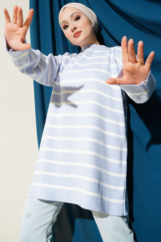 Basic Knit Tunic with Horizontal Line Detail Lilac