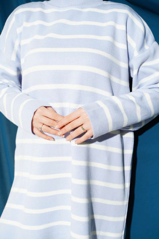 Basic Knit Tunic with Horizontal Line Detail Lilac