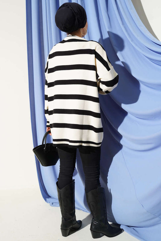 Horizontal Stripe Detail Knitted Tunic, Beige