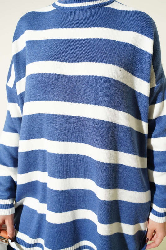 Horizontal Stripe Detail Knitted Tunic Indigo