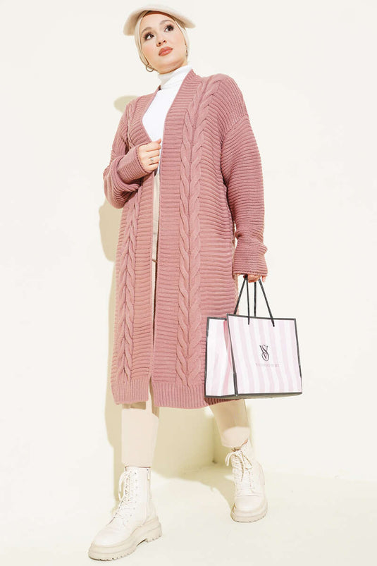 سترة صوفية منقوشة بخطوط أفقية بلون وردي داكن