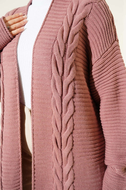 سترة صوفية منقوشة بخطوط أفقية بلون وردي داكن