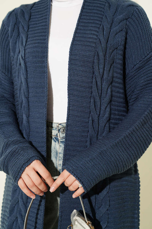 Indigo Gestrickter Cardigan Mit Horizontalem Streifenmuster