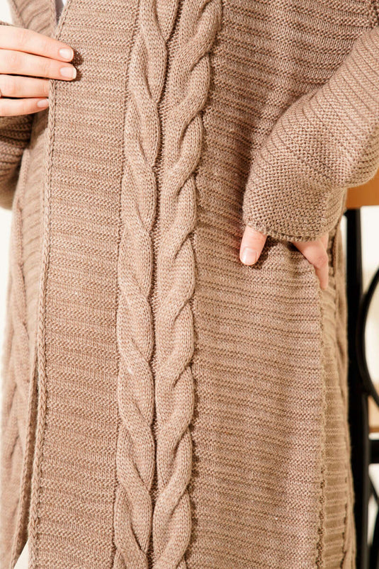 Yatay Çizgi Kabartmalı Triko Hırka Vizon