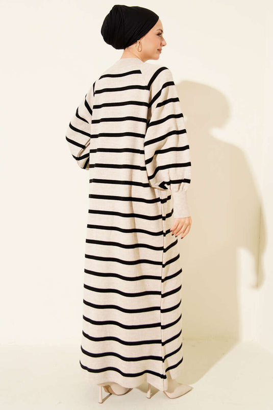 Robe basique en maille à rayures horizontales beige