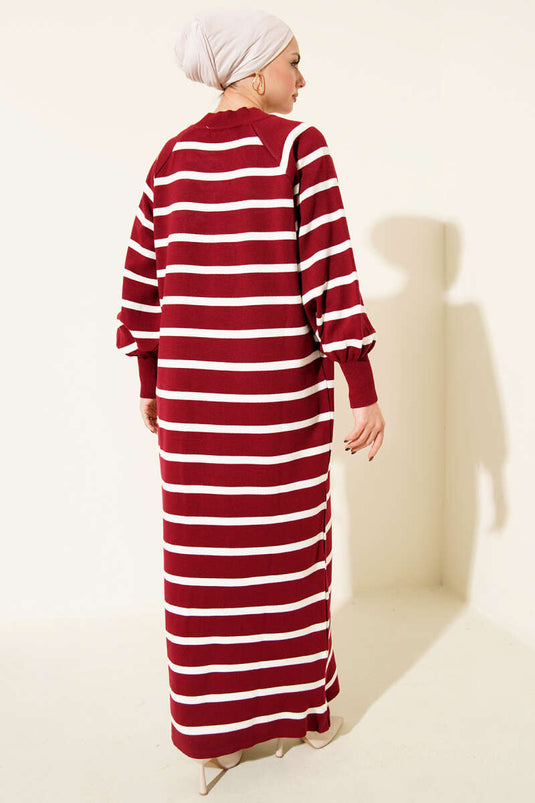 Robe basique en maille à rayures horizontales bordeaux