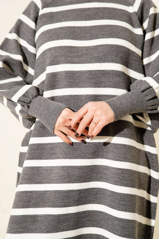 Robe basique en maille à rayures horizontales, gris fumé