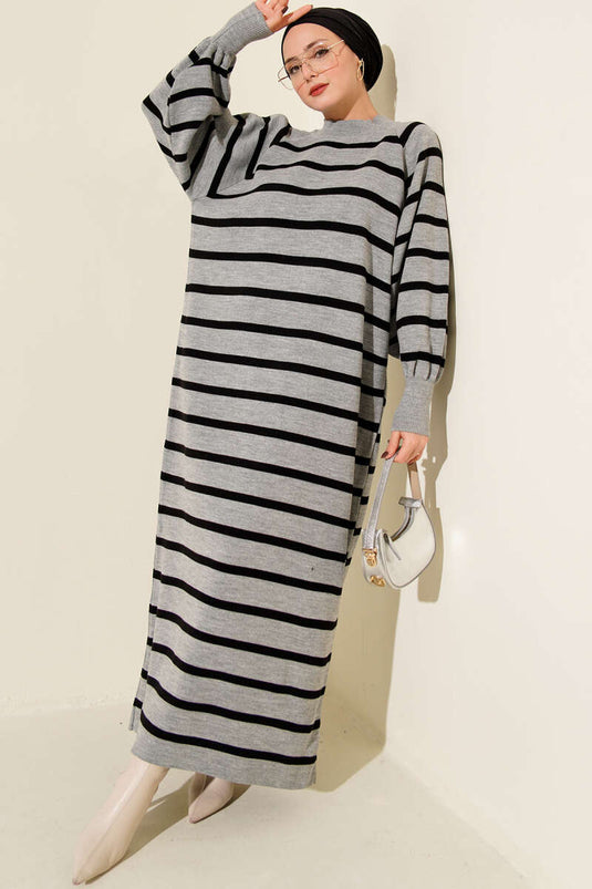 Robe basique en maille à rayures horizontales grise