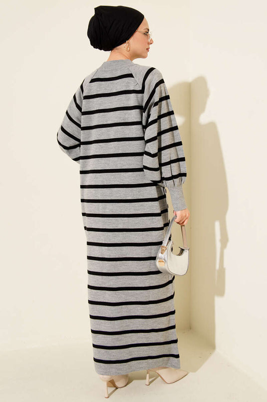 Robe basique en maille à rayures horizontales grise
