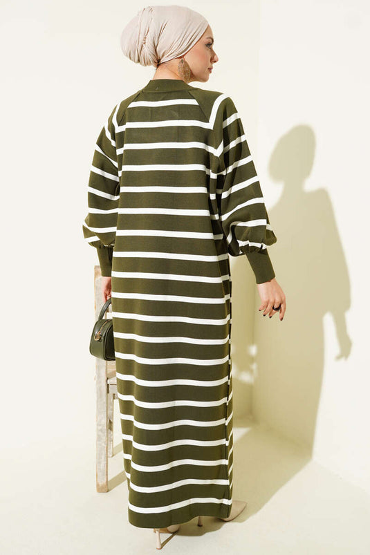 Robe basique en maille à rayures horizontales kaki