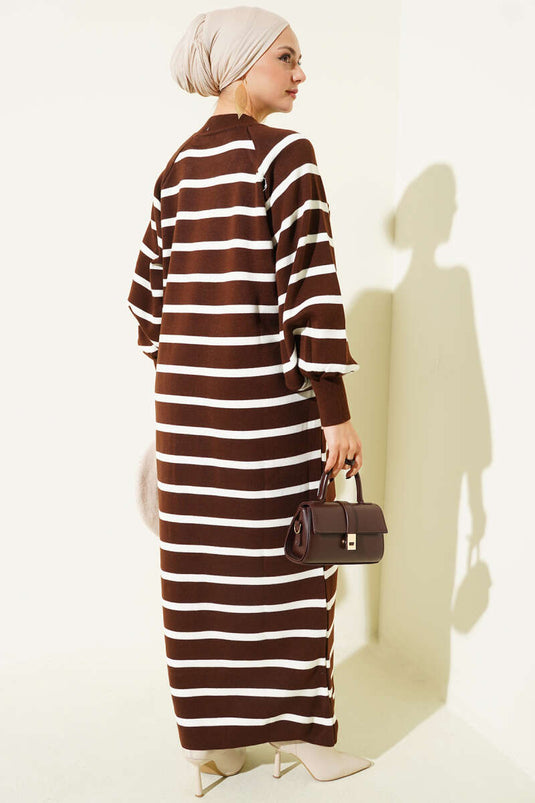 Robe basique en maille à rayures horizontales, marron