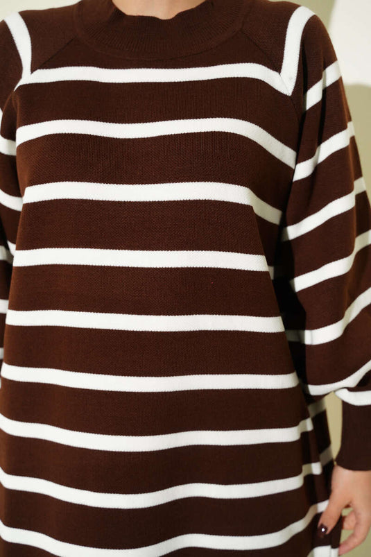 Robe basique en maille à rayures horizontales, marron