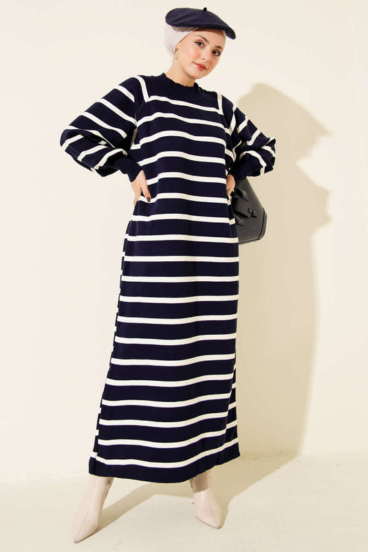 Robe basique en maille à rayures horizontales bleu marine