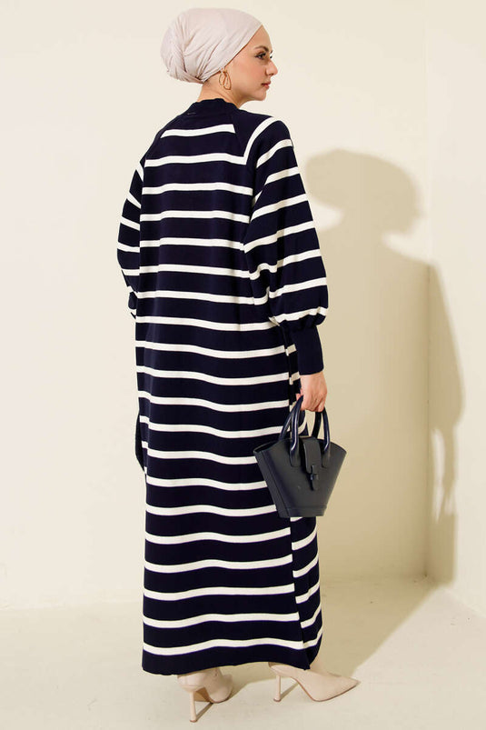 Robe basique en maille à rayures horizontales bleu marine