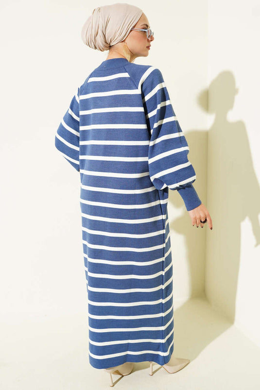 Robe basique en maille à rayures horizontales bleue