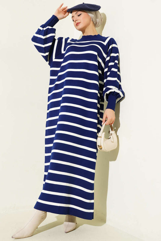 Robe basique en tricot à rayures horizontales bleu parlement