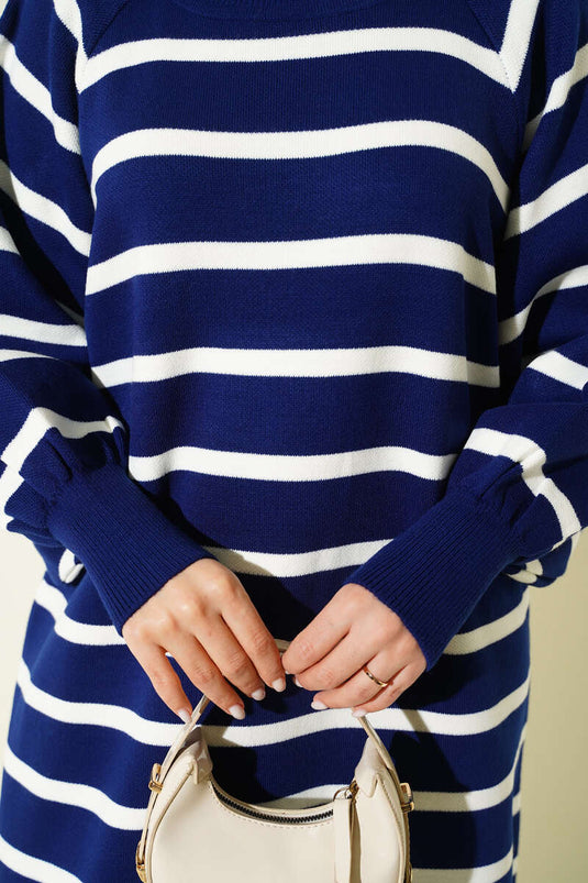 Robe basique en tricot à rayures horizontales bleu parlement