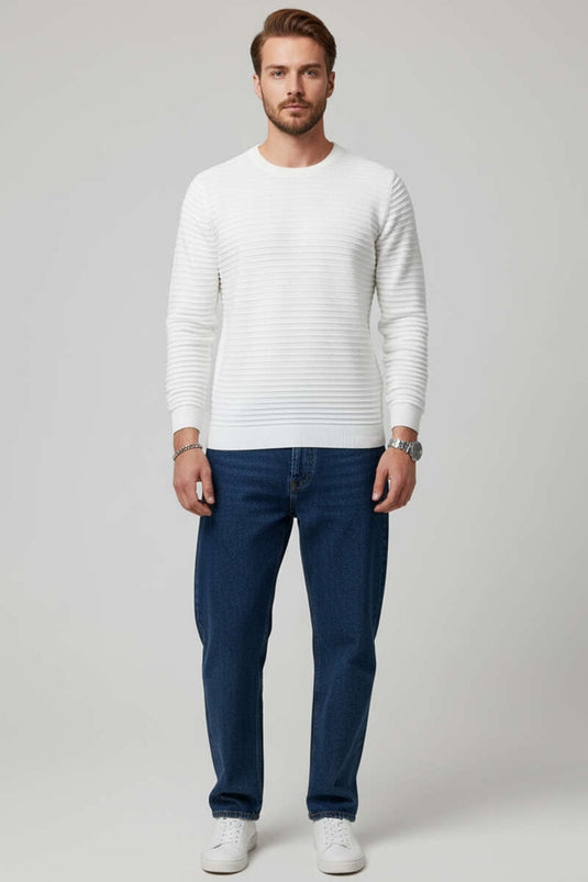 Gestreifter Herrenstrickpullover, Ecru (horizontale Streifen)