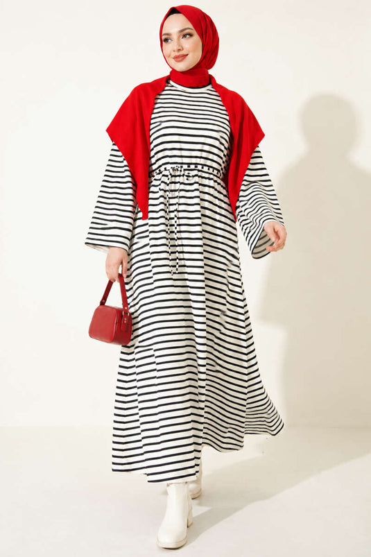 Robe À Rayures Horizontales Avec Lien En Noir