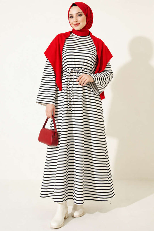 Robe À Rayures Horizontales Avec Lien En Noir