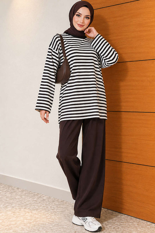 Horizontal Striped Lounge Two-Piece Set Coffee