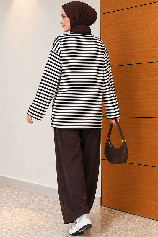 Horizontal Striped Lounge Two-Piece Set Coffee